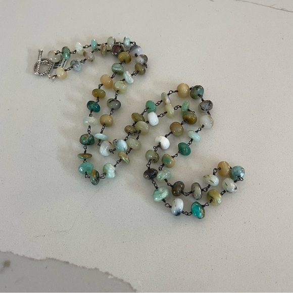One of a kind Peruvian Opal Beaded 37” necklace with toggle clasp. - Picture 5 of 13